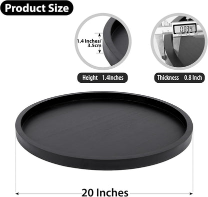 Round Ottoman Tray for Coffee Table Living Room Wood Serving Tray Large Wooden 20 Inches Black