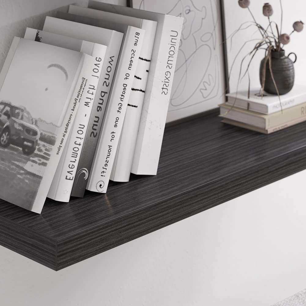 Floating Shelf, Set of 1 Wall Shelf, 30 in W x 12.75 in D x 2 in H Wooden Floating Wall Shelf with Invisible Brackets for Living Room/Bedroom/Bathroom/Kitchen Storage and Decor, Black Wood