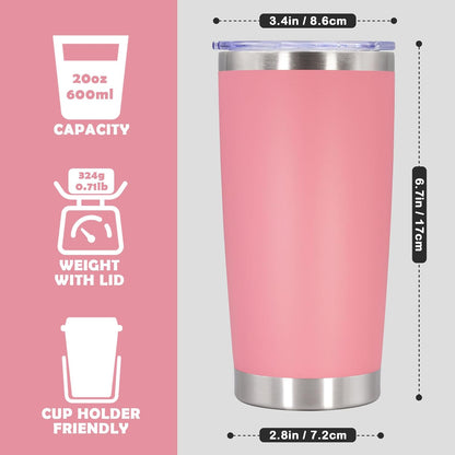 20oz Tumbler Stainless Steel Tumbler Cup with Lid Vacuum Insulated Double Wall Travel Mug, Durable Powder Coated Travel Coffee Tumbler Mug for Hot & Cold Drinks, Pink,4 Pack