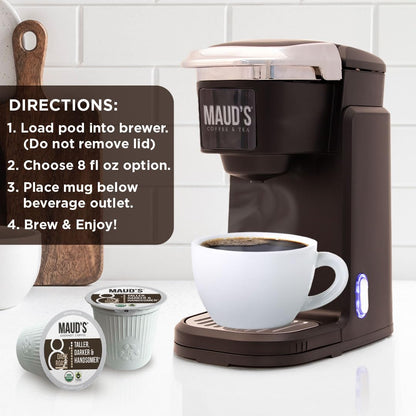 Maud's Organic Dark Roast Coffee Pods, 50 ct, Fair Trade & Single Origin Recyclable Single Serve Pods – 100% Arabica Coffee, Compatible with Keurig K Cups Maker