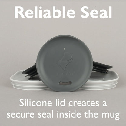 Reusable Coffee Cup Silicone Lid – Fits Most Tumbler, Water Bottle, & Ceramic Coffee Mug Between 3⅜”-3⅝” – Dishwasher-Safe Travel Mug Lid keeps your beverage in your mug (Large - Grey)