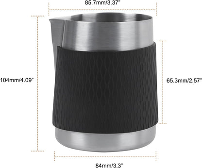 IKAPE Espresso Milk Pitcher, 15.04/450ml Milk Frothing Jug without Handle, Espresso Steaming Pitcher with Sharp Spout for Espresso Barista Tool(silver)