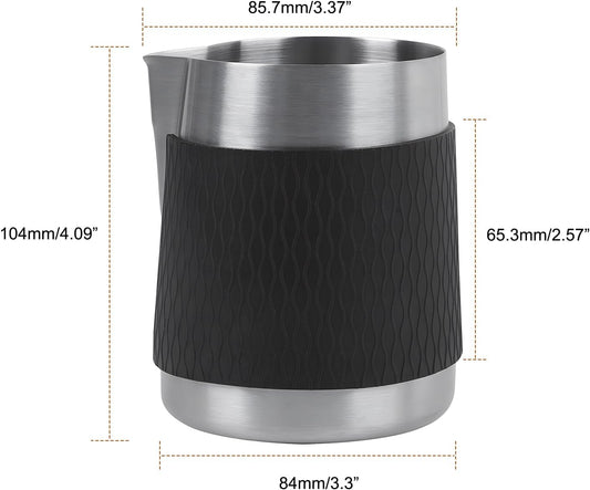 IKAPE Espresso Milk Pitcher, 15.04/450ml Milk Frothing Jug without Handle, Espresso Steaming Pitcher with Sharp Spout for Espresso Barista Tool(silver)