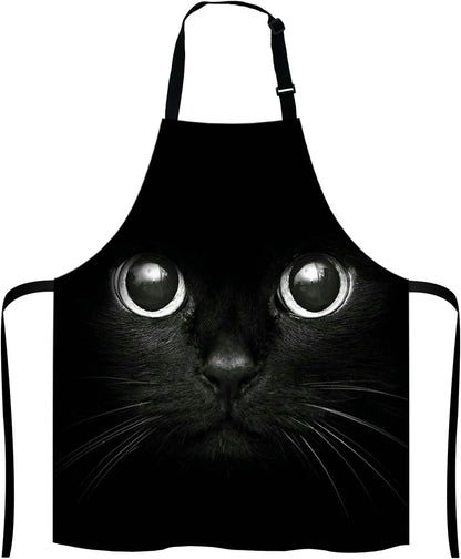 Black Cat Face Kitchen Cooking BBQ Chef Apron,Funny Apron for Men, Women - Dad Presents, Presents for Men - Birthday, Mothers Day Presents for Mom, Wife, Husband, Brother, Friends