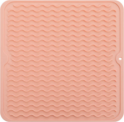 Silicone Dish Drying Mat for Multiple Usage,Easy clean,Eco-friendly,Heat-resistant Silicone Mat for Kitchen Counter or Sink,Refrigerator or Drawer liner Pink M 12 inches x 12 inches