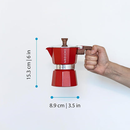 GROSCHE Milano Stovetop Espresso Maker Moka Pot 3 espresso Cup - 5oz, Red - Cuban Coffee Maker Stove top coffee maker Moka Italian espresso greca coffee maker brewer percolator