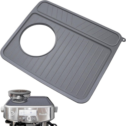 Coffee Mat for Breville 878/881, Espresso Tamper Mat, Food Grade Silicone Non-Slip, 11.42in x 9.53in, Waterproof Heat Resistant, Espresso Tamping Station for Espresso Machine Accessories (Grey)