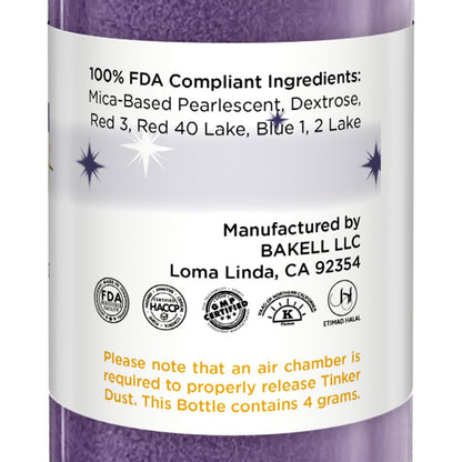 Bakell - Deep Purple Tinker Dust (4g, 1x Mini Spray Pump) Edible Glitter for Food, Desserts, and Beverages!