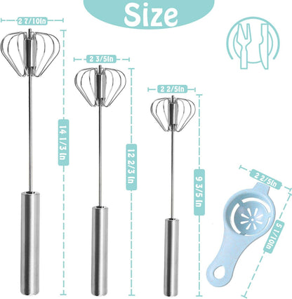 Semi-automatic Whisk, Stainless Steel Egg Beater, Hand Push Rotary Whisks Mixer Stirrer for Making Cream, Whisking, Beating and Stirring (Silver)