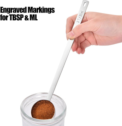 18/8 Stainless Steel Coffee Scoop, Doosu Food-Grade Metal Measuring Spoon with 8.5in Long Handle, Tablespoon Scooper for Coffee Beans, Ground Coffee, Espresso, Protein Powders, Tea, Sugar (2 Tbsp)