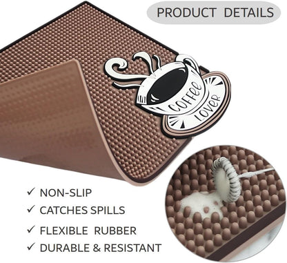 Mat for Coffee Bar 16"x12" – 0.30in Thick Non-Slip Rubber Countertop Protector, Spill-Proof Durable Kitchen Counter Mat. Glass Drying, Barista Coffee Bar Accessories.