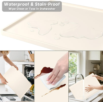 Rnivvi Silicone Coffee Mat, 16" x 24" Waterproof Raised Edge Coffee Bar Mats for Espresso Machine Station Accessories, Heat Resistant Detachable Dish Drying Pad for Kitchen Counter, Dish Rack, Beige