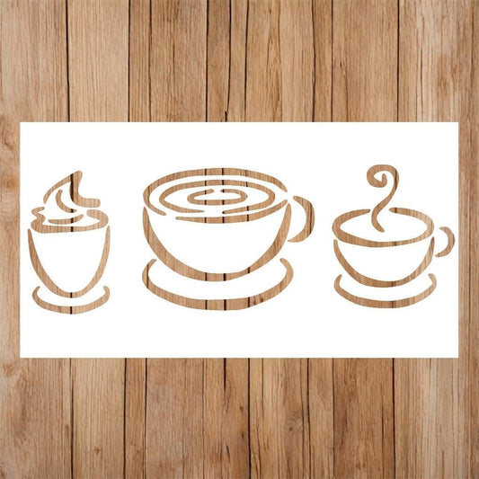 Coffee Cup Stencil, Teacup Stencil | Coffee Bar Coctail Stencils for Painting on Wood, Glass, Wall, Rock, Fabric, Walls, Canvas, Glassware | Coffee Stencils (3x5 Size)