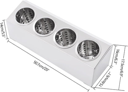 Stainless Steel Flatware Utensil Holder, Commercial Cylinder Silverware Organizer for Countertop Restaurant, 4-Hole