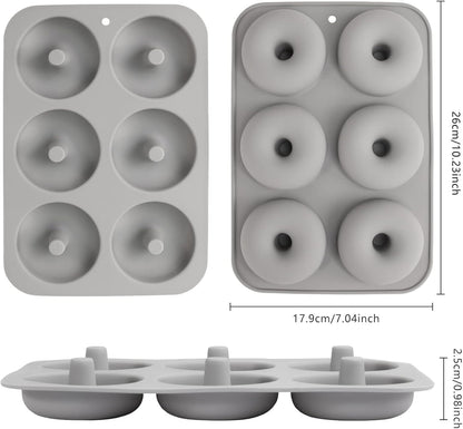 Aichoof Silicone Donut Mold for 6 Doughnuts, Set of 2. Food Grade LFGB Silicone Bagels Baking Pan, Non-Stick, Dishwasher Safe, Heat Resistant and Microwave Safe(Gray)