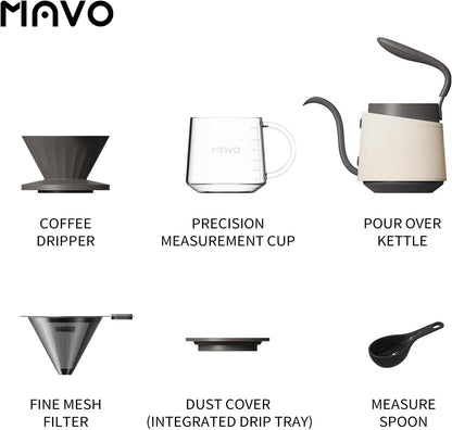 Pour Over Coffee Maker Set, Pour Over Kettle, Coffee Dripper, Glass Coffee Server with Scale, Stainless Steel Filter (Grey)