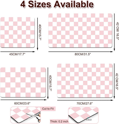 Dish Drying Mat for Kitchen, 15.7’’ X 17.7’’ Coffee Bar Mats for Countertop Fit Under Coffee Maker, Checkered Drying Mat, Hide Stain Rubber Backed Espresso Machine Absorbent Drying Pad, Pink & White