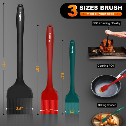 Walfos 3 Size Basting Pastry Brush, Silicone Pastry Brushes for Barbecue, Baking, Desserts, Cooking Brush for Kitchen - Strong Stainless Steel Core