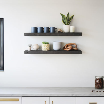 Urban Legacy Reclaimed Barnwood Planks | Floating Shelves for Wall w/Flush Mount Shelf Bracket Set Included | Set of 2 (Coffee Bean, 48" x 4.5" x 2")