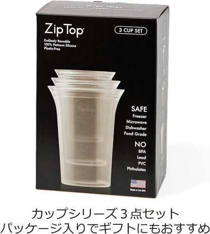 Zip Top Reusable Food Storage Bags | 3 Cup Set [Gray] | Silicone Meal Prep Container | Microwave, Dishwasher and Freezer Safe | Made in the USA