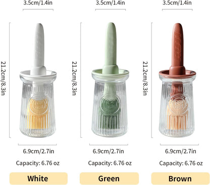Oil Dispenser with Brush - Glass Olive Oil Dispenser for Kitchen, 3 IN 1 Oil Dispenser Bottle with Silicone Basting Brush for Cooking Vinegar Sauce BBQ Grill Frying (Brown/White/Green)