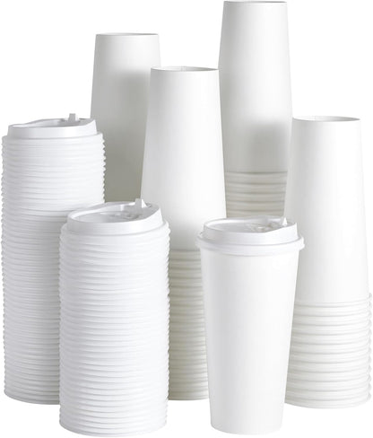 JOLLY PARTY [100 Pack] 20 oz Paper Coffee Cups, Disposable Paper Coffee Cup with Lids, Hot/Cold Beverage Drinking Cup for Water, Juice or Tea, Suitable for Home, Shops and Cafes