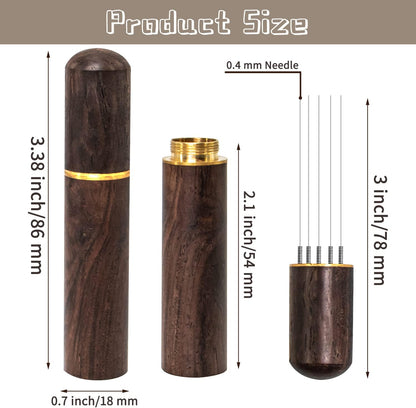 Espresso Coffee Stirrer, Espresso Distribution Tool Coffee Stirring Tool,Professional Barista Hand Needle Type Distribution Tool 5 Needles 0.4mm Natural Wood Handle and Stand