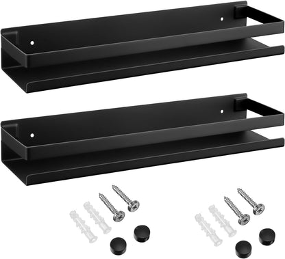 Lallisa 2 Pieces Stainless Steel Shelf Bathroom Shower Floating Shelves Wall Mounted Shower Caddy Basket Shelf Storage Organizer Shelves for Bathroom, Kitchen, Living Room (Black,11.81 Inch/ 30 cm)