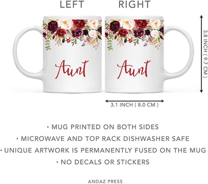 Andaz Press 11oz. Mother's Day Ceramic Coffee Tea Mug Gift, Fall Autumn Marsala Burgundy Flowers Roses Florals, Aunt, 1-Pack, Includes Gift Box, Birthday Christmas Gift Ideas