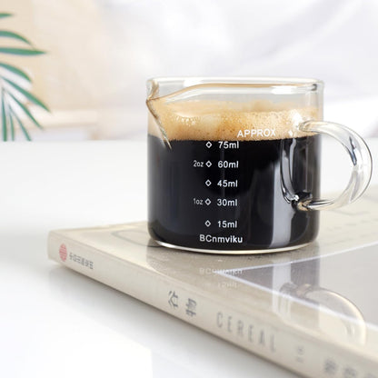 BCnmviku Espresso Glass Measuring Cup Triple Pitcher Milk Cup 75ML Espresso Cups with Handle Espresso Shot Glass with V-Shaped Mouth Clear Accessories Milk Frothing Pitcher (1)