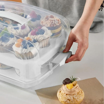 Cupcake Carrier, White Cupcake Holder Carries 24 Standard-Size Cupcakes, Muffin Traveler Two Tier Stand Reusable Cupcake Box