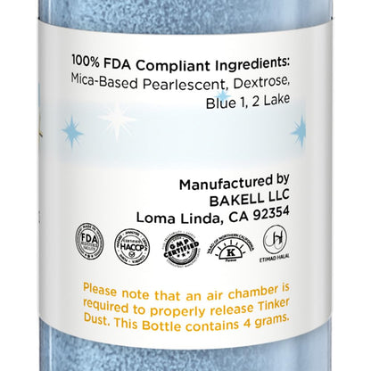 Bakell - Soft Blue Tinker Dust (4g, 1x Mini Spray Pump) Edible Glitter for Food, Desserts, and Beverages!