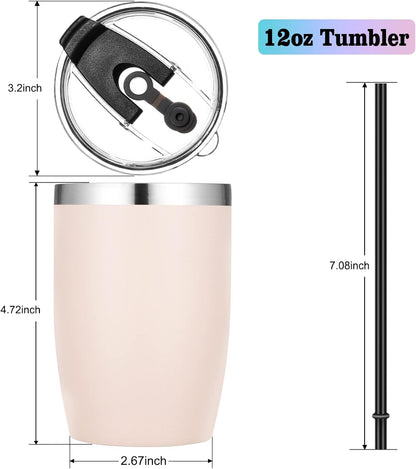 VEGOND Stainless Steel 12 oz Tumblers bulk Vacuum Insulated Double Wall Travel Tumbler with Lid and Straw Reusable Tumbler,Beige 12 pack