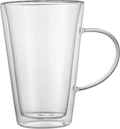 Restaurantware-Forma Professional 13.5 oz Double Wall Glass Mugs, 2 Insulated Coffee Mugs With Handle - Dishwashable, Reusable, Clear Glass Beverage Cups, Freezable, For Hot Or Cold Beverages