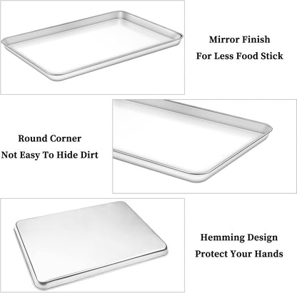Deedro Baking Sheet with Rack Set [2 Sheets + 2 Racks], Stainless Steel Cookie Half Sheets Baking Pan Oven Tray with Cooling Rack, 17.32 x 12.28 x 1 Inch, Heavy Duty, Non-toxic, Easy Clean