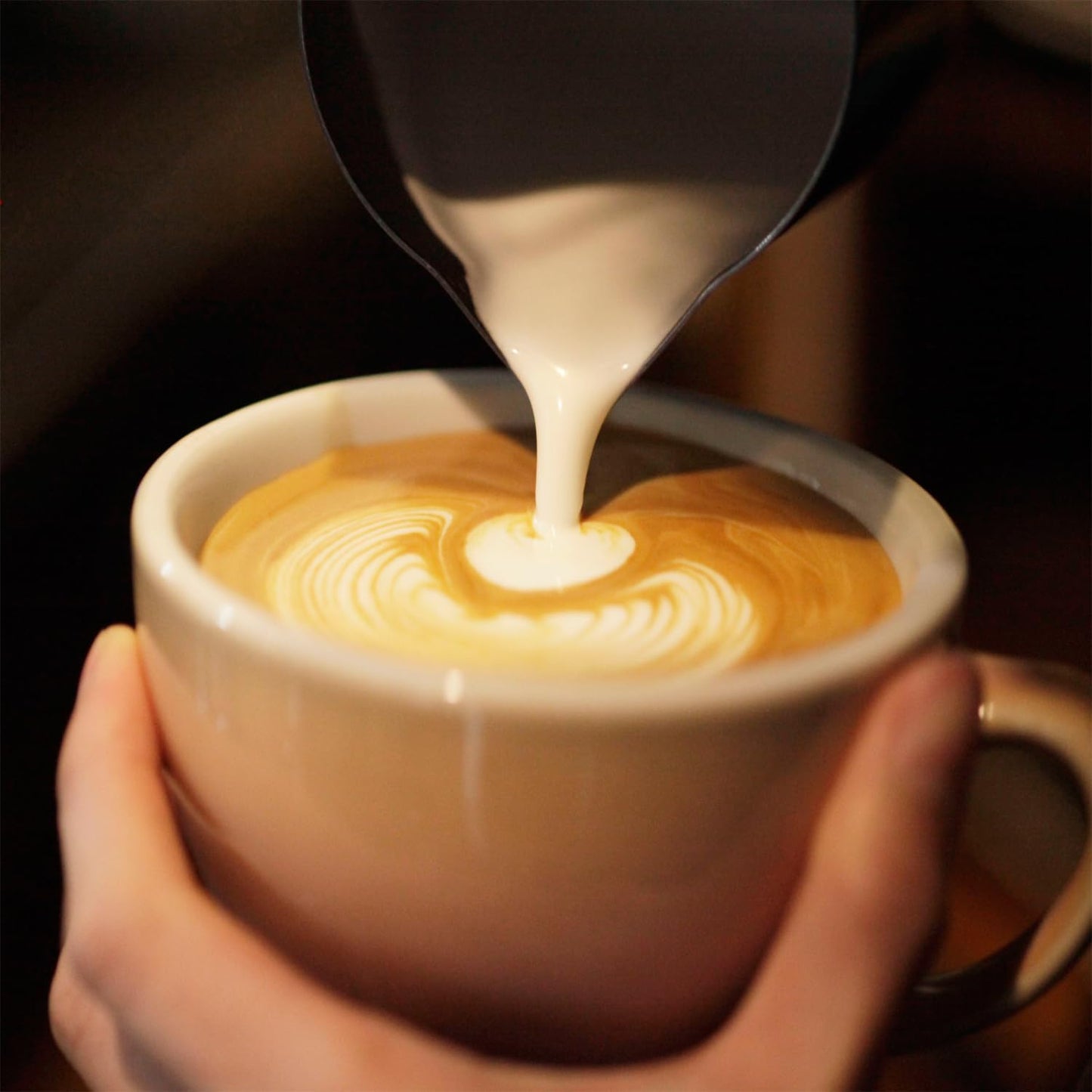 Milk Frothing Pitcher with BONUS Latte Art Pen, 12oz Milk Frother Cup with Clear Scale 304 Stainless Steel Cappuccino Espresso Machine Accessories for Barista Coffee Bar.