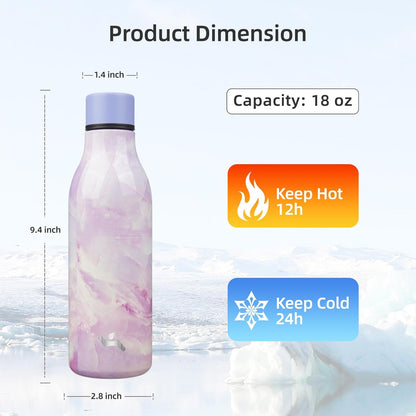 Insulated Water Bottle with Strap,18 oz Double Wall Stainless Steel Vacuum Bottles Metal Water Flask,Dawn