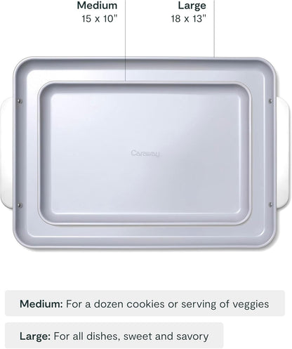 Caraway Non-Stick Ceramic Baking Sheet Duo - Naturally Slick Ceramic Coating - Non-Toxic, PTFE & PFOA Free - 18 x 13" Large & 15 x 10" Medium - Sage