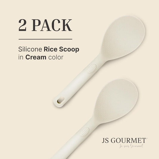 Silicone Rice Paddle Set – 2-Piece Set of Spoon Spatulas for Non-Stick Cookware – Kitchen Tools and Accessories with Comfortable Handles, Heat-Resistant Utensils for Cooking and Baking – Cream