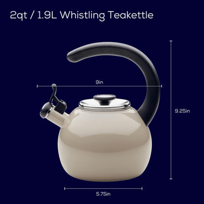 Circulon Enamel on Steel Whistling Teakettle/Teapot With Flip-Up Spout, 2 Quart - Gray