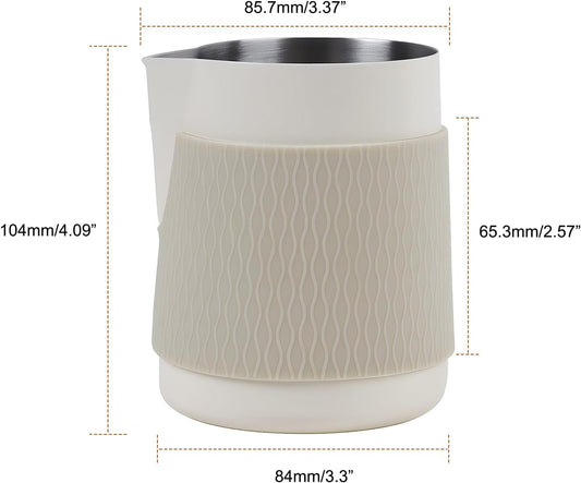 IKAPE Espresso Milk Pitcher, 15.04/450ml Milk Frothing Jug without Handle, Espresso Steaming Pitcher with Sharp Spout for Espresso Barista Tool(white)