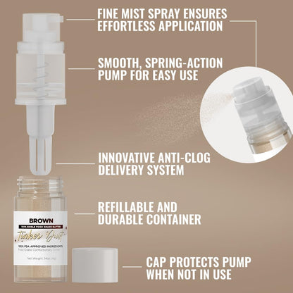 Bakell - Brown Tinker Dust (4g, 1x Mini Spray Pump) Edible Glitter for Food, Desserts, and Beverages!