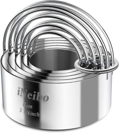 iNeibo Biscuit Cutter Set, Cookie Cutter, Round Shape Circle Scone Cutters, Pastry Dough Baking Cutter, Shapes Pastry Cutter for Dumpling Skin Cutters, Dough, Pastry, Donut, Fondant, DIY, Cake Décor