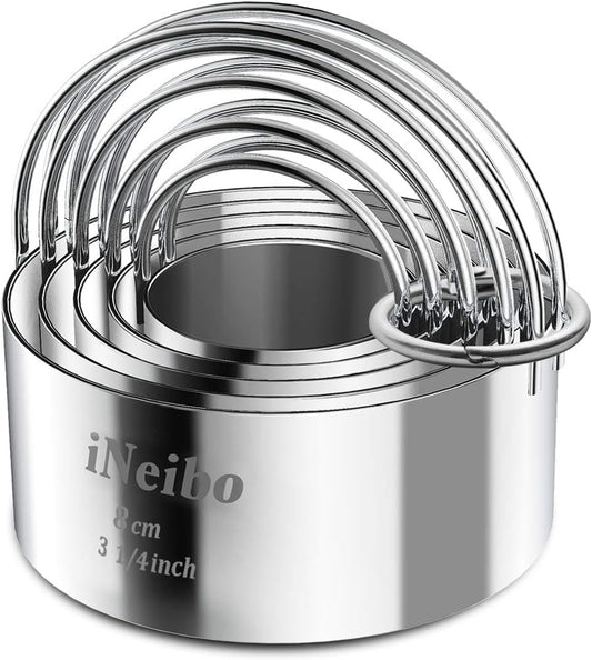 iNeibo Biscuit Cutter Set, Cookie Cutter, Round Shape Circle Scone Cutters, Pastry Dough Baking Cutter, Shapes Pastry Cutter for Dumpling Skin Cutters, Dough, Pastry, Donut, Fondant, DIY, Cake Décor