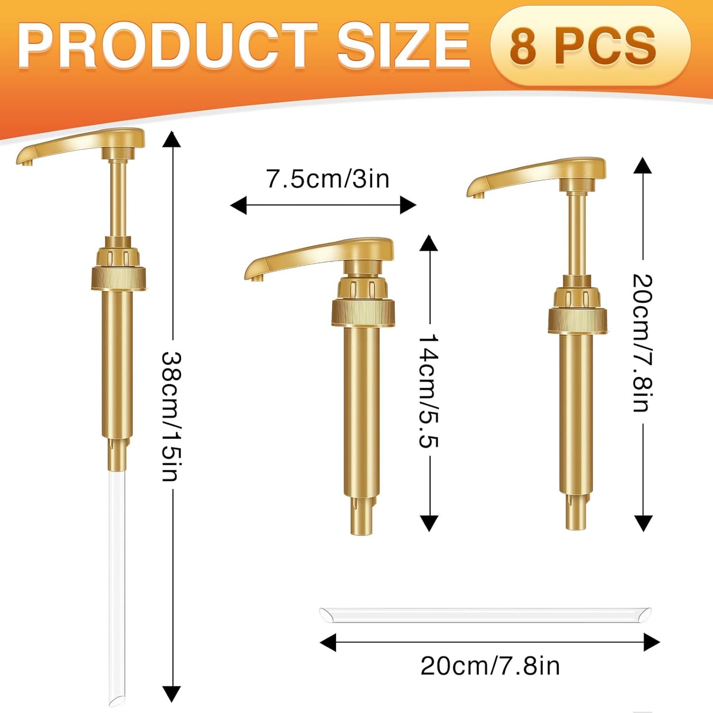 VOISEN 8pc Coffee Syrup Dispenser - 750ml/25.4oz, Great for Home & Coffee Bar Drinking Mixes, Tea, Beverages (Gold)