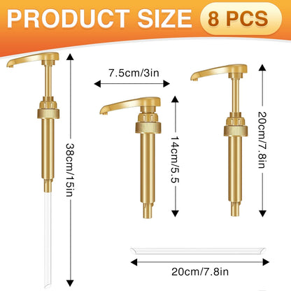 VOISEN 8pc Coffee Syrup Dispenser - 750ml/25.4oz, Great for Home & Coffee Bar Drinking Mixes, Tea, Beverages (Gold)