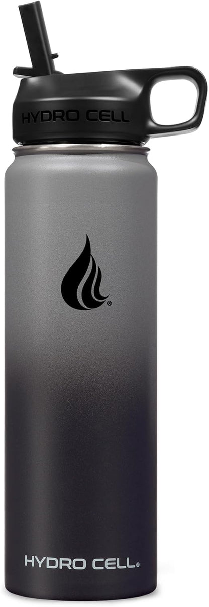 HYDRO CELL Stainless Steel Insulated Water Bottle with Straw - For Cold & Hot Drinks - Metal Vacuum Flask with Screw Cap and Modern Leakproof Sport Thermos for Adults (Graphite/Black 24oz)