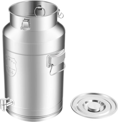 304 Stainless Steel Milk Bucket with Faucet,Milk Buckets with Lid Can Large Liquid Container Storage,Sealing Lid and Carry Handle, Airtight Design(35L/9.24 Gal,w/Faucet)