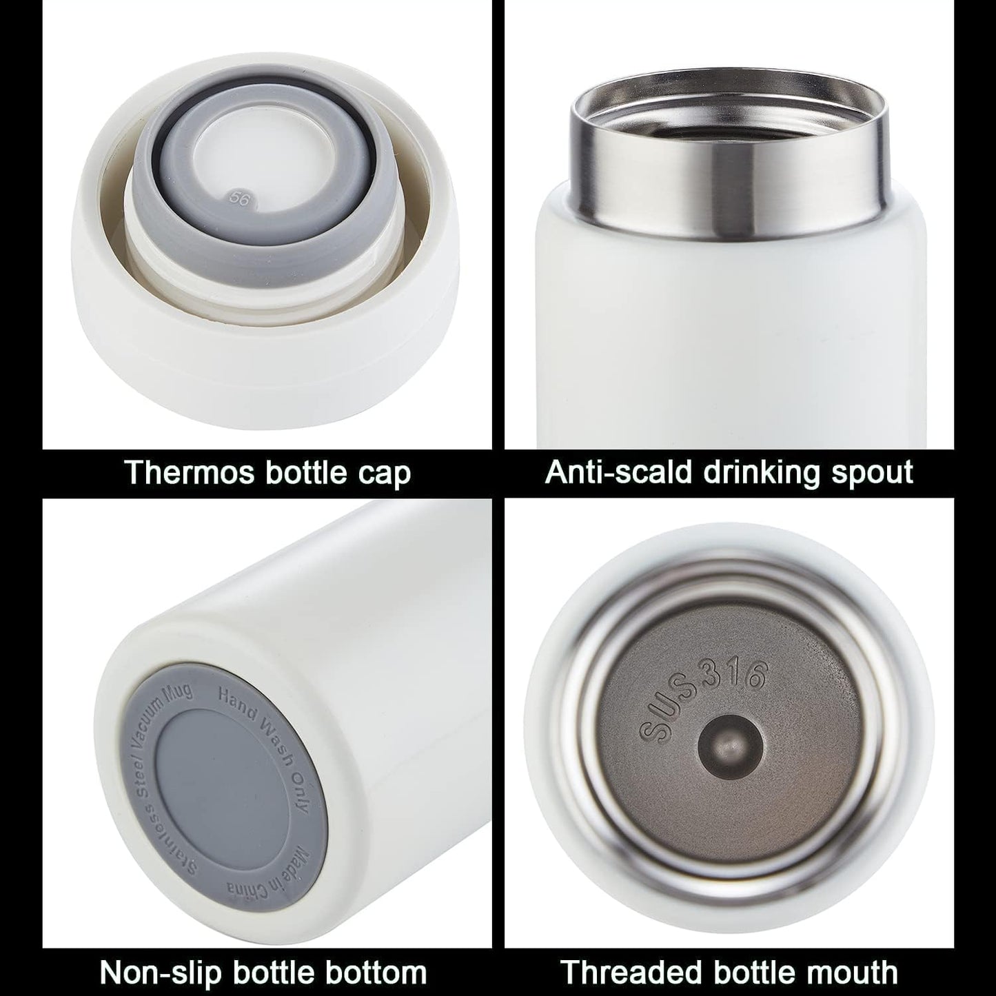 Mini Thermos Cute Water Bottle - 7 oz Tiny Insulated Vacuum 18/10 Stainless Steel Small Flask - Leak Proof & Spill Proof & Keeps Cold and Hot for Drink, Coffee, Tea-6PC