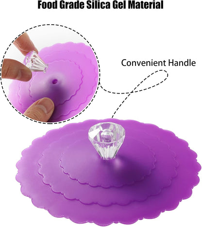 Silicone Cup Covers (Set of 4) ， Multicolored Silicone Lids for Mugs, Cups, Tea Pots,Flexible Mug Covers，Hot Cup Lids for Coffee & Tea